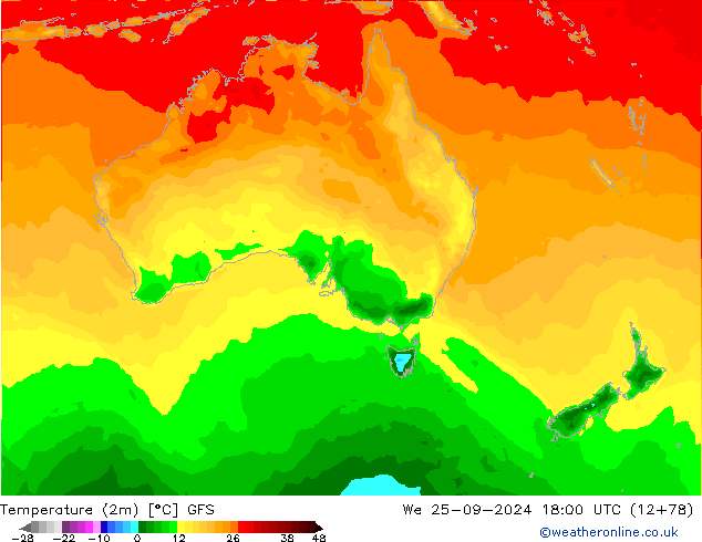 Temperature (2m) GFS We 25.09.2024 18 UTC