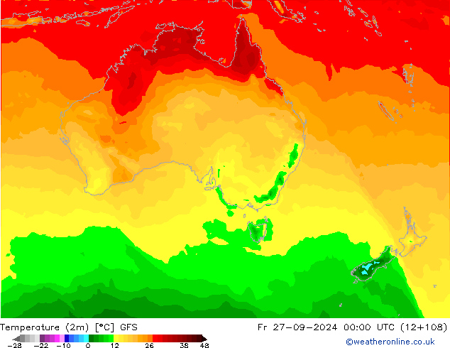 Temperature (2m) GFS Fr 27.09.2024 00 UTC