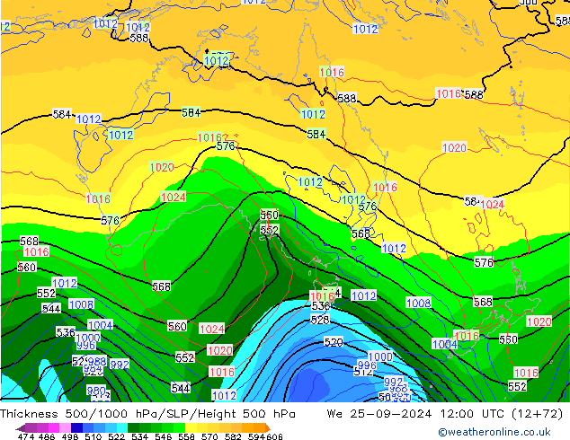 Thck 500-1000hPa GFS We 25.09.2024 12 UTC