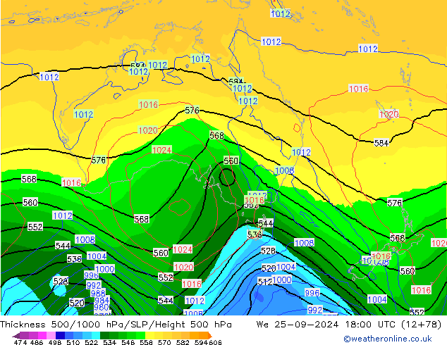 Thck 500-1000hPa GFS We 25.09.2024 18 UTC