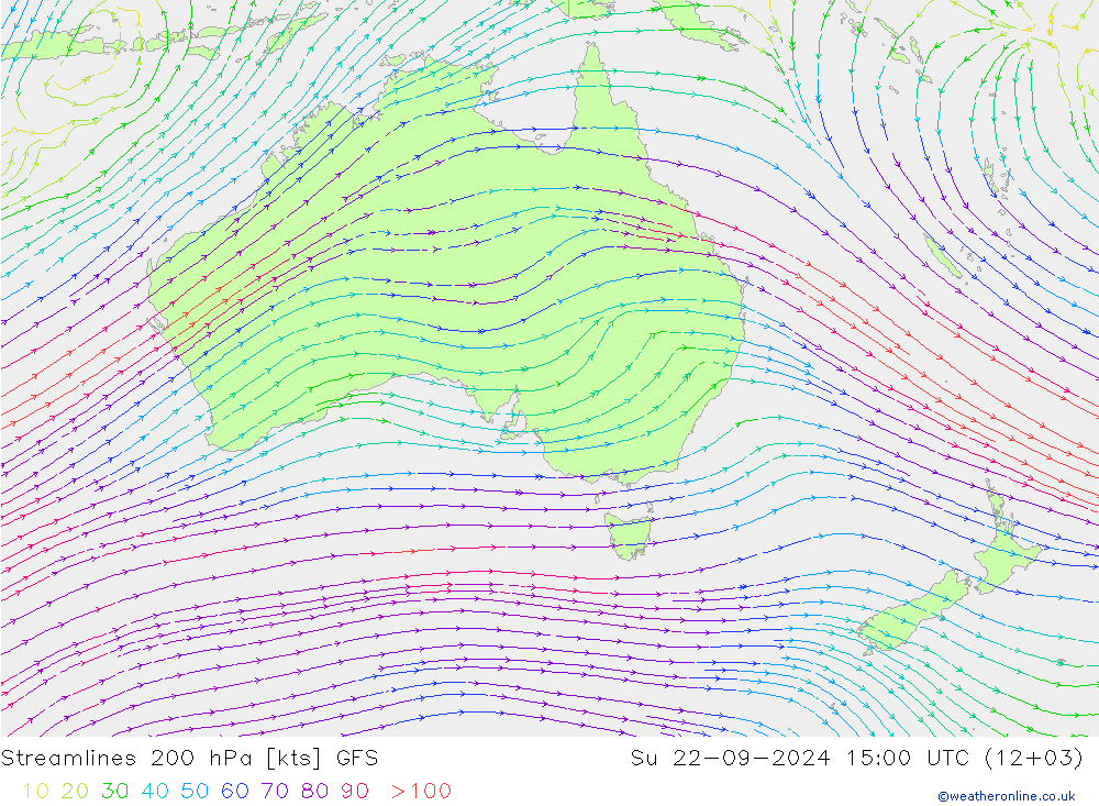 Stroomlijn 200 hPa GFS zo 22.09.2024 15 UTC