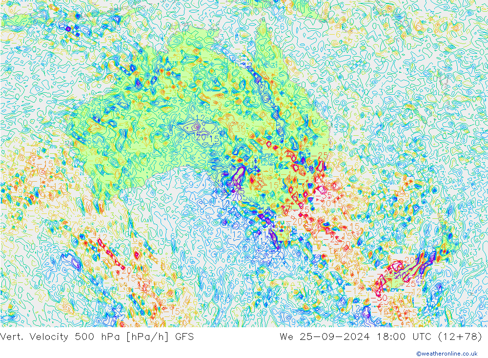 500 hPa Dikey Hız GFS Çar 25.09.2024 18 UTC