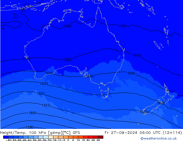 Hoogte/Temp. 100 hPa GFS vr 27.09.2024 06 UTC