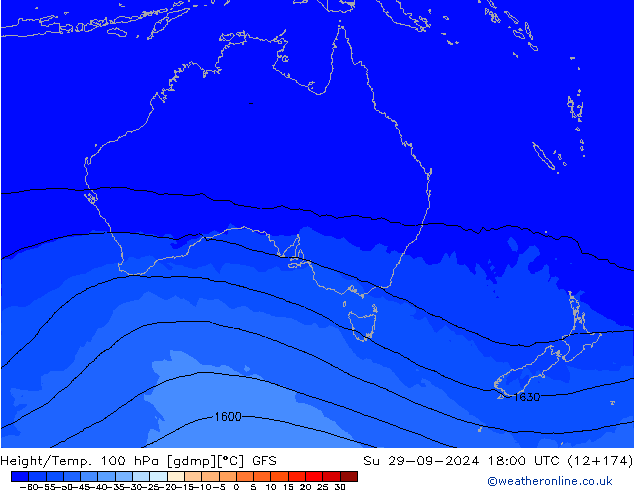 Height/Temp. 100 hPa GFS  29.09.2024 18 UTC