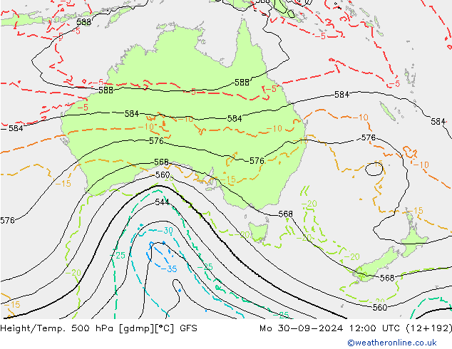 Z500/Rain (+SLP)/Z850 GFS Mo 30.09.2024 12 UTC