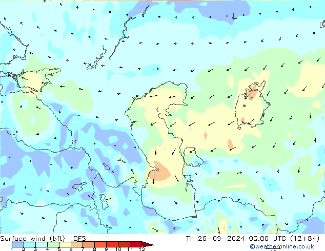 Surface wind (bft) GFS Th 26.09.2024 00 UTC