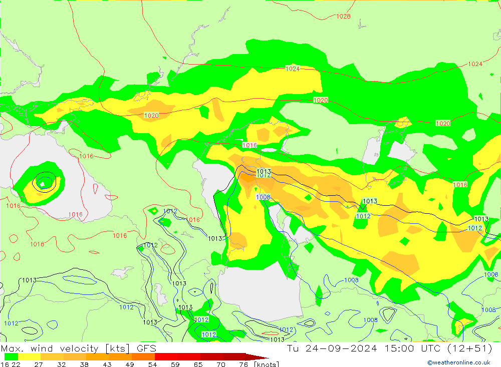 Maks. Rüzgar Hızı GFS Sa 24.09.2024 15 UTC