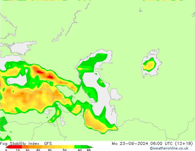 Fog Stability Index GFS пн 23.09.2024 06 UTC