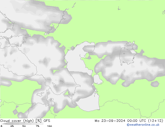 vysoký oblak GFS Po 23.09.2024 00 UTC