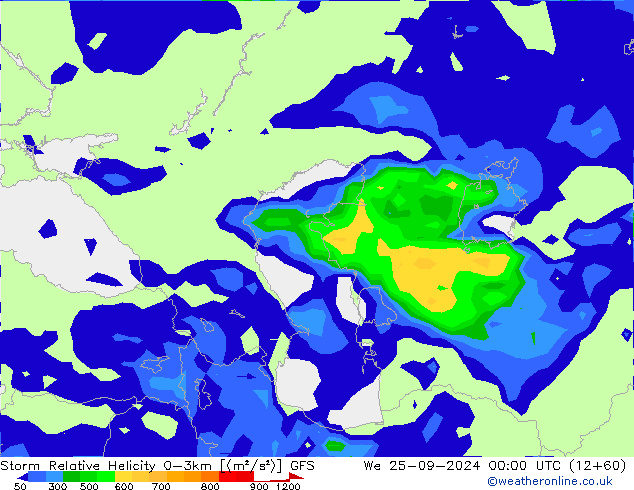 Storm Relative Helicity GFS ср 25.09.2024 00 UTC