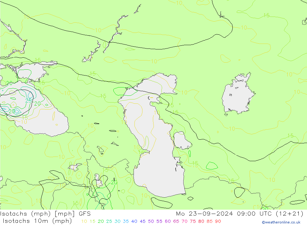 Isotachen (mph) GFS ma 23.09.2024 09 UTC