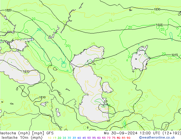 Isotachs (mph) GFS Po 30.09.2024 12 UTC