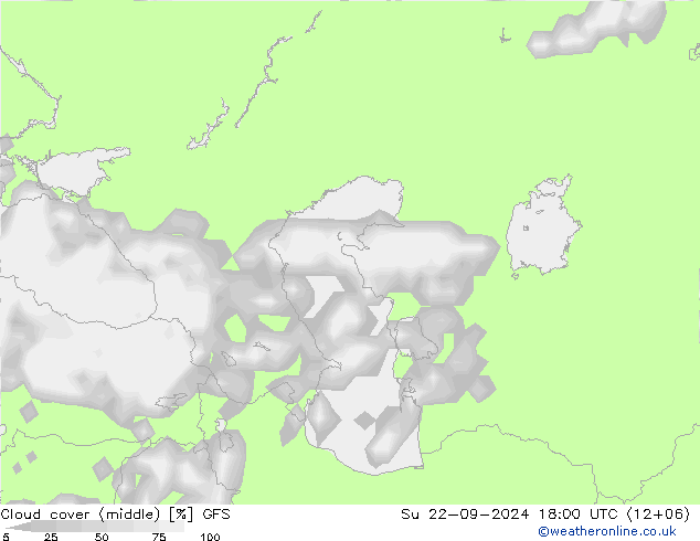 Cloud cover (middle) GFS Su 22.09.2024 18 UTC