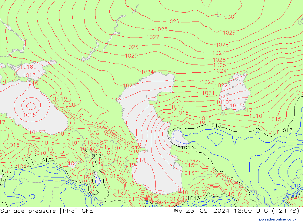 Surface pressure GFS We 25.09.2024 18 UTC