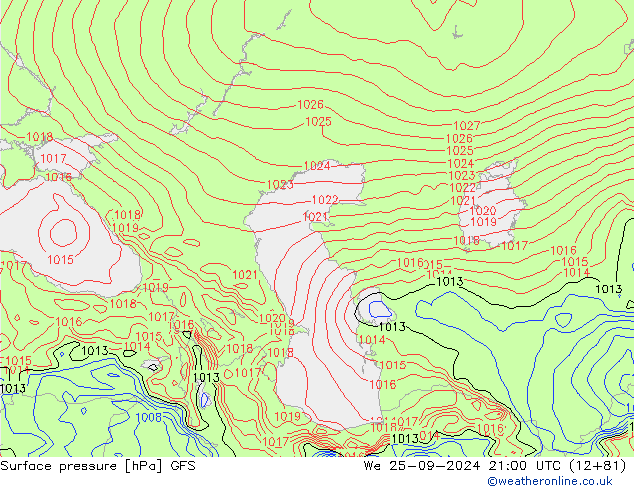 pression de l'air GFS mer 25.09.2024 21 UTC