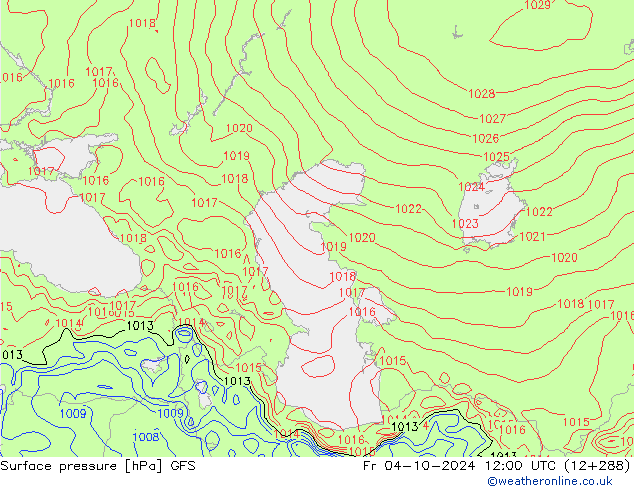 Presión superficial GFS vie 04.10.2024 12 UTC