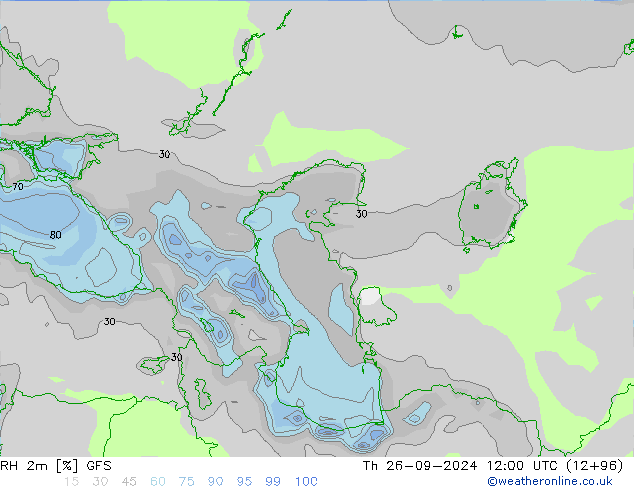 RH 2m GFS czw. 26.09.2024 12 UTC