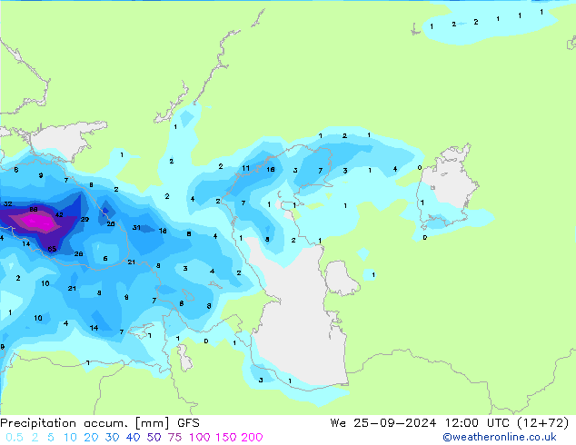 Precipitation accum. GFS ср 25.09.2024 12 UTC