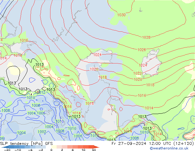 Tendance de pression  GFS ven 27.09.2024 12 UTC