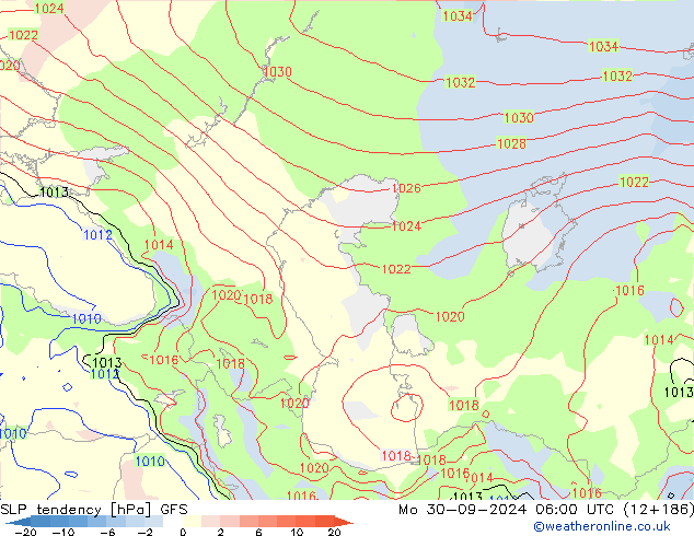 Tendencia de presión GFS lun 30.09.2024 06 UTC