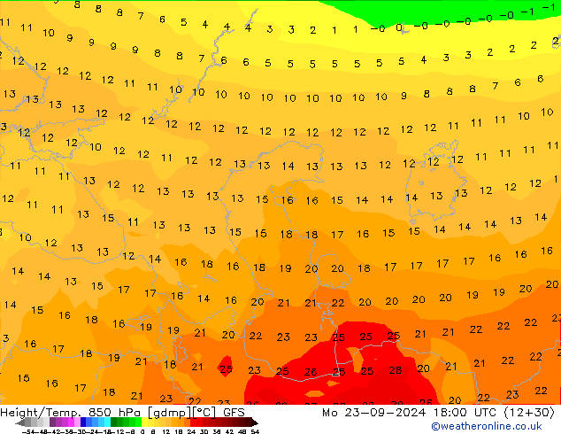 Height/Temp. 850 hPa GFS Mo 23.09.2024 18 UTC