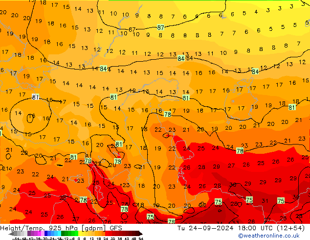 Height/Temp. 925 hPa GFS mar 24.09.2024 18 UTC