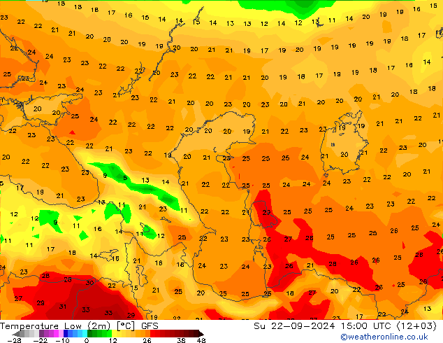 Tiefstwerte (2m) GFS So 22.09.2024 15 UTC