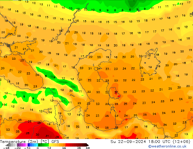 Temperature (2m) GFS Ne 22.09.2024 18 UTC