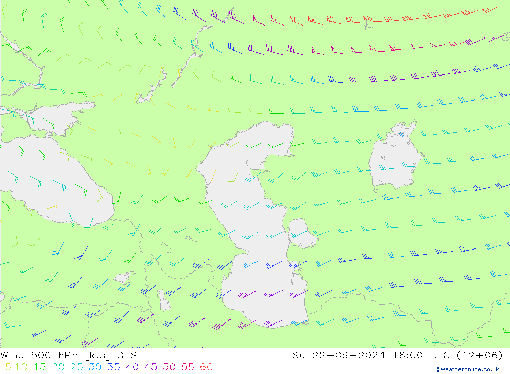 Rüzgar 500 hPa GFS Paz 22.09.2024 18 UTC