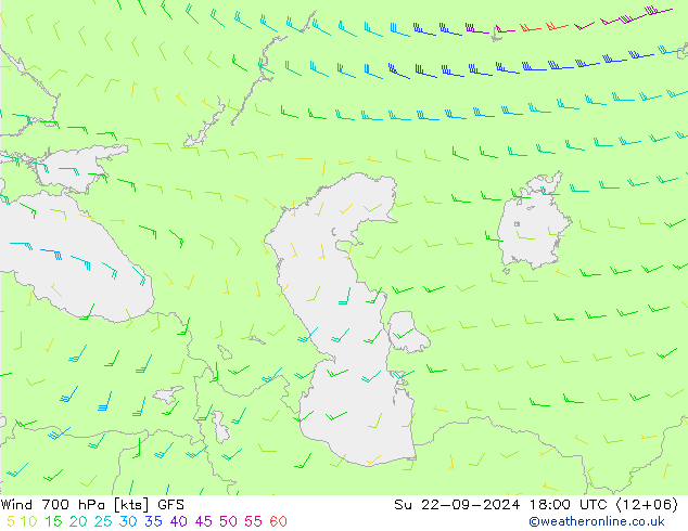 Wind 700 hPa GFS Su 22.09.2024 18 UTC