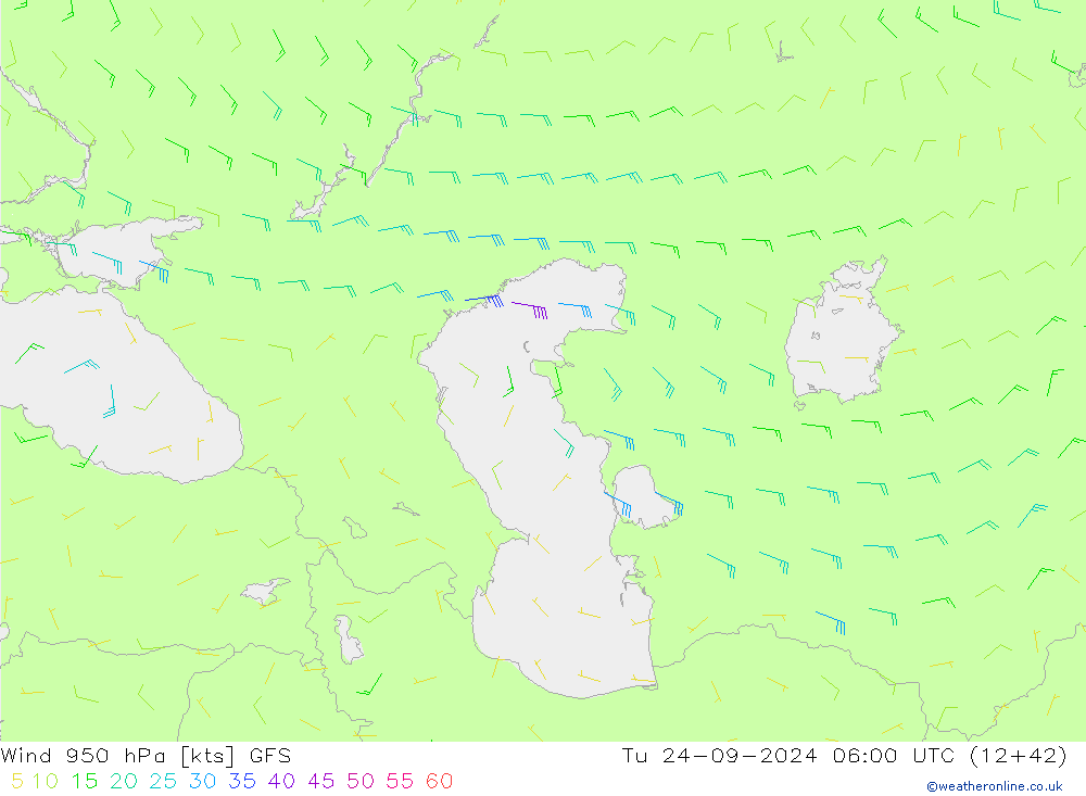 Wind 950 hPa GFS di 24.09.2024 06 UTC