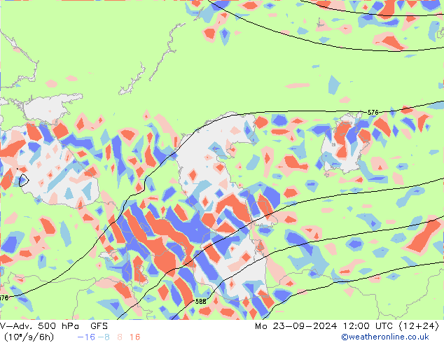 V-Adv. 500 hPa GFS Mo 23.09.2024 12 UTC