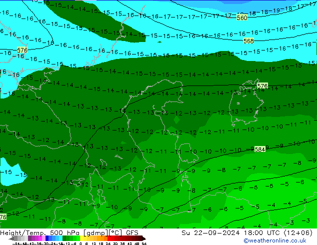 Z500/Rain (+SLP)/Z850 GFS dom 22.09.2024 18 UTC