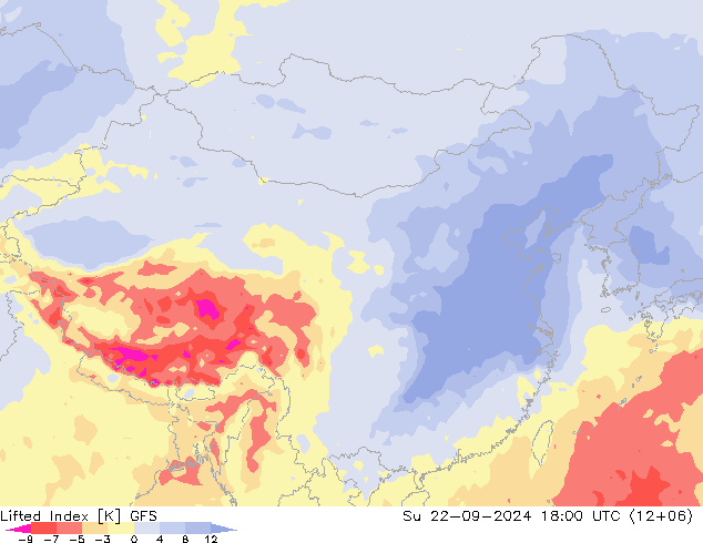 Lifted Index GFS  22.09.2024 18 UTC