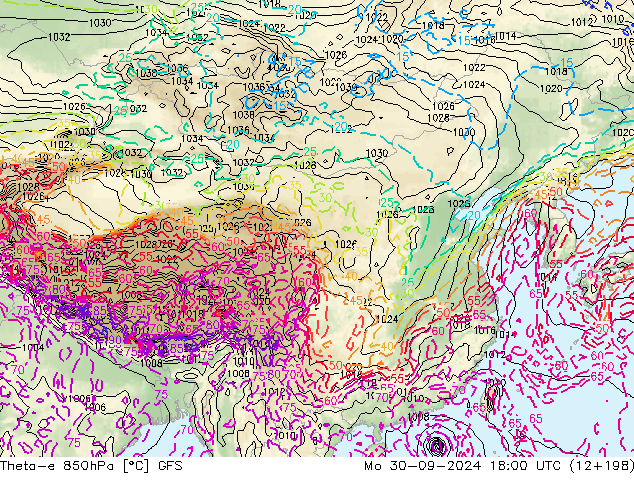 Theta-e 850hPa GFS Seg 30.09.2024 18 UTC