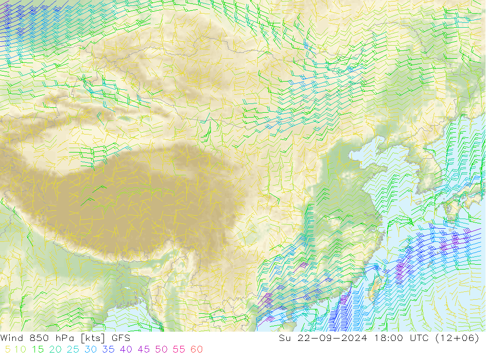 风 850 hPa GFS 星期日 22.09.2024 18 UTC