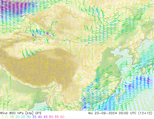 Viento 850 hPa GFS lun 23.09.2024 00 UTC