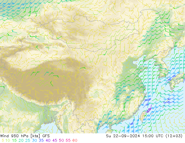 Wind 950 hPa GFS Su 22.09.2024 15 UTC