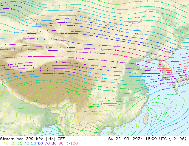 Stroomlijn 200 hPa GFS zo 22.09.2024 18 UTC