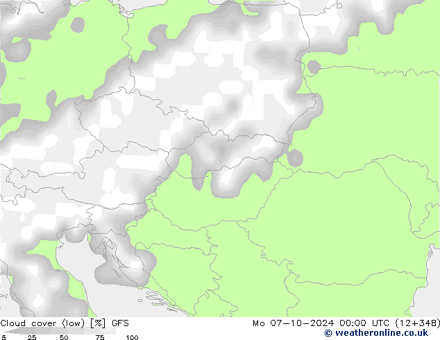 Cloud cover (low) GFS Mo 07.10.2024 00 UTC