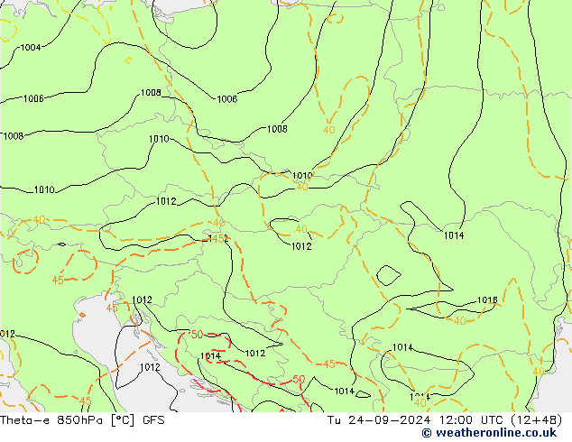 Theta-e 850hPa GFS Tu 24.09.2024 12 UTC