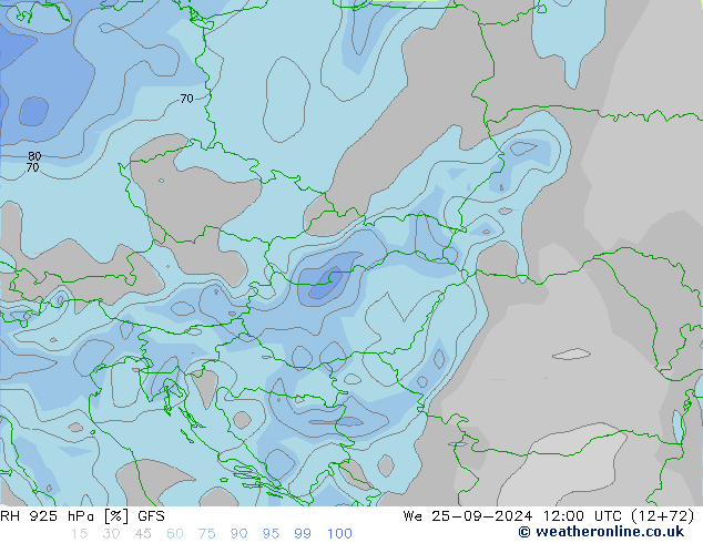 RH 925 hPa GFS Qua 25.09.2024 12 UTC