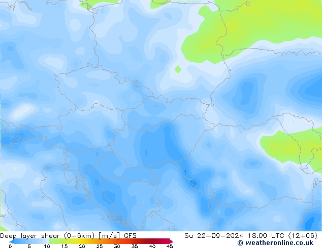 Deep layer shear (0-6km) GFS Вс 22.09.2024 18 UTC