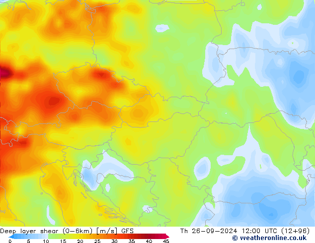 Deep layer shear (0-6km) GFS Do 26.09.2024 12 UTC