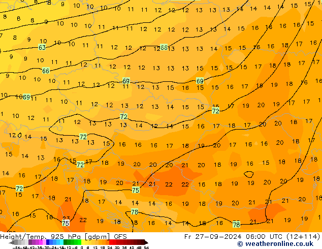 Height/Temp. 925 hPa GFS ven 27.09.2024 06 UTC