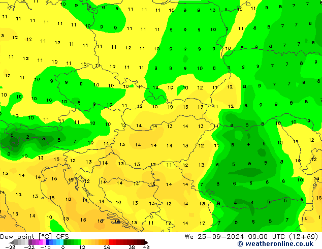 Dew point GFS We 25.09.2024 09 UTC