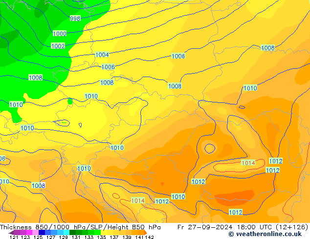 Thck 850-1000 hPa GFS Fr 27.09.2024 18 UTC