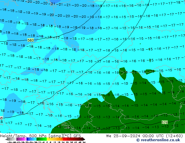 Height/Temp. 500 hPa GFS śro. 25.09.2024 00 UTC