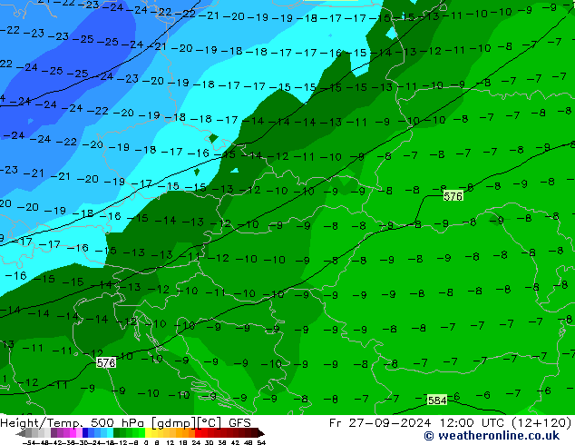 Z500/Yağmur (+YB)/Z850 GFS Cu 27.09.2024 12 UTC