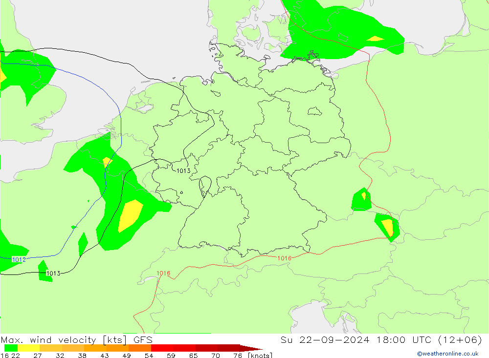 Max. wind velocity GFS 星期日 22.09.2024 18 UTC